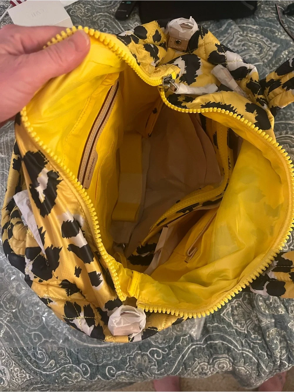 MZ Wallace Yellow Quilted Leopard-Print Tote Bag with Shoulder Strap - Picture 10 of 12